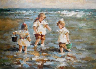 680-T3 | 73cm x 100cm | Enfants à la plage 